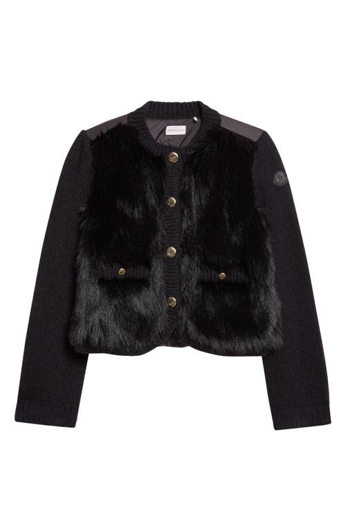 Moncler Moncler Mixed Media Alpaca & Wool Blend & Faux Fur Puffer Cardigan