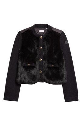 Moncler Moncler Mixed Media Alpaca & Wool Blend & Faux Fur Puffer Cardigan