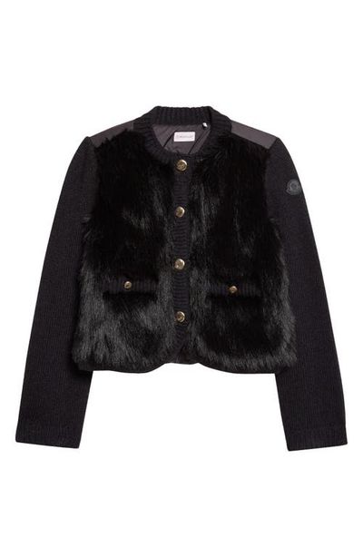 Moncler Moncler Mixed Media Alpaca & Wool Blend & Faux Fur Puffer Cardigan