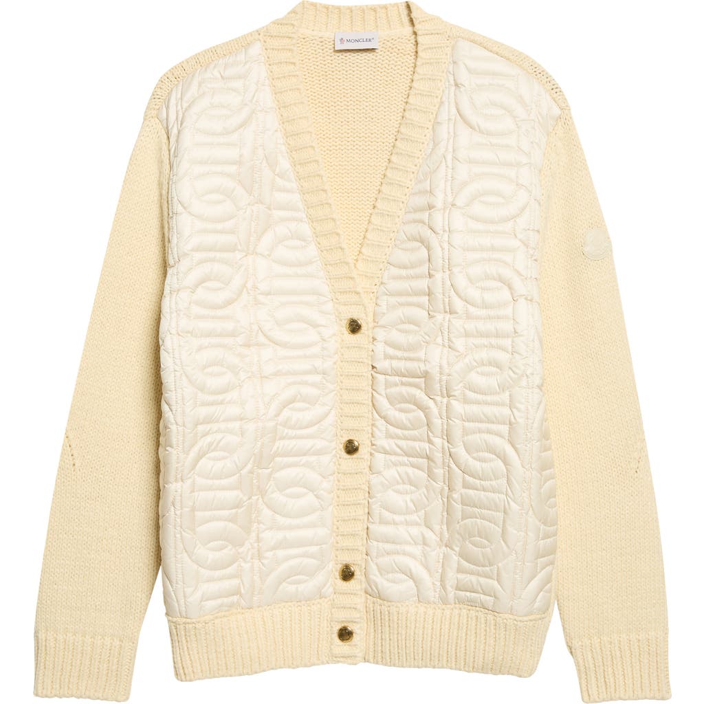 Moncler Moncler Mixed Media Chain Quilt Cotton Blend Cardigan