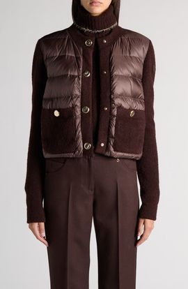 Moncler Moncler Mixed Media Down Front Wool Cardigan