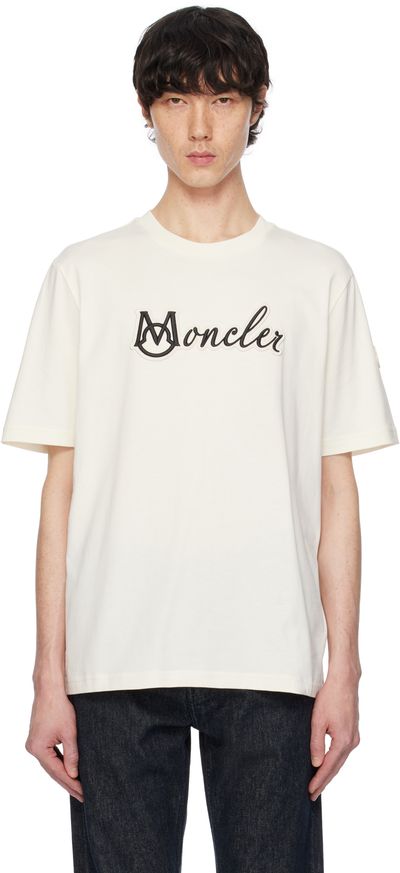 Moncler Moncler Off-White Embroidered Varsity Logo Cotton T-shirt