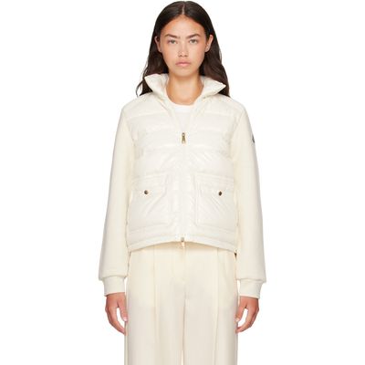Moncler Moncler Off-White Zip Up Cotton Fleece Down Cardigan