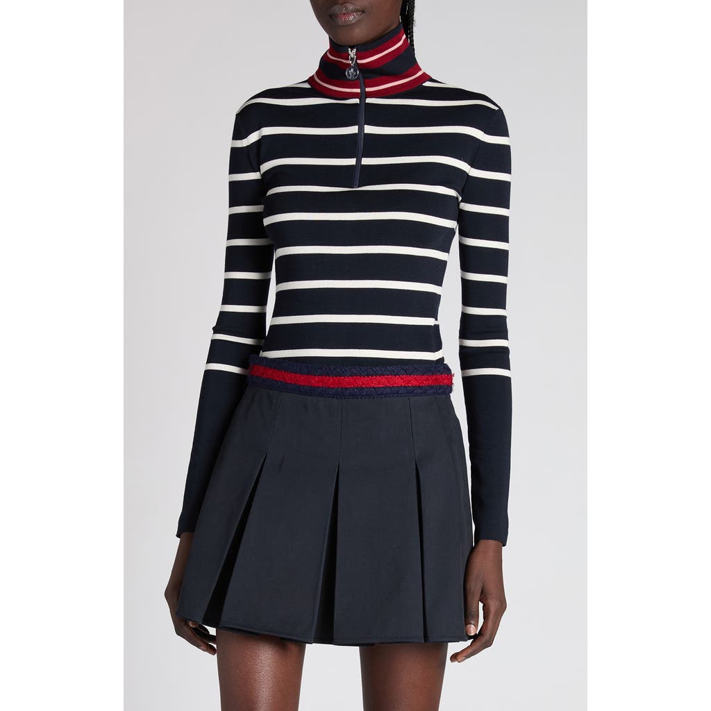 Moncler Moncler Stripe Virgin Wool Quarter Zip Pullover 