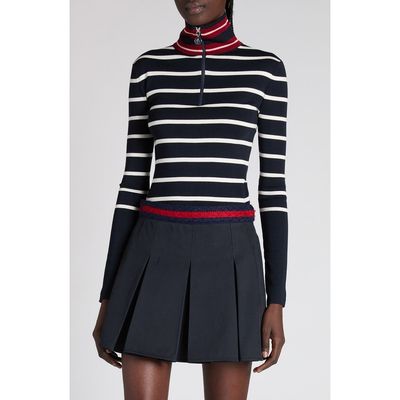 Moncler Moncler Stripe Virgin Wool Quarter Zip Pullover 