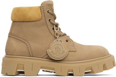 Moncler Moncler Tan Peak City Nubuck & Suede Lace-Up Boots