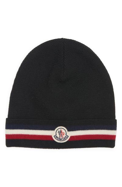 Moncler Moncler Tricolor Stripe Ribbed Wool Beanie