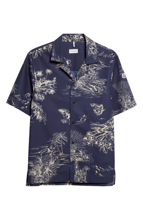 Moncler Moncler Tropical Print Short Sleeve Cotton Poplin Snap-Up Shirt