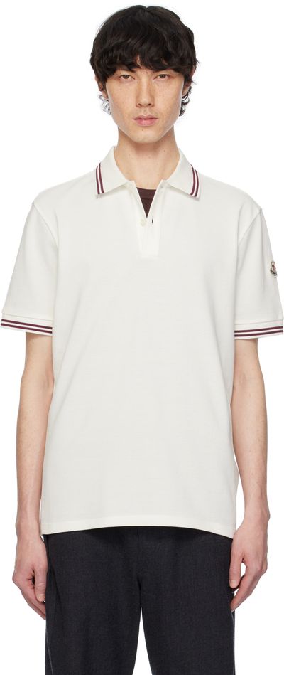 Moncler Moncler White Striped Trim Cotton Piquet Polo