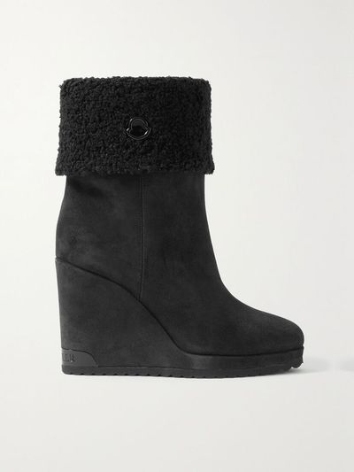 MONCLER W Short plush-lined suede wedge ankle boots