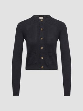Moncler Women's Cardigan in Wool Blend with Logo in Leather