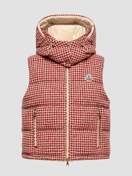 Moncler Women's Niverolle Puffer Vest in Houndstooth Wool Blend