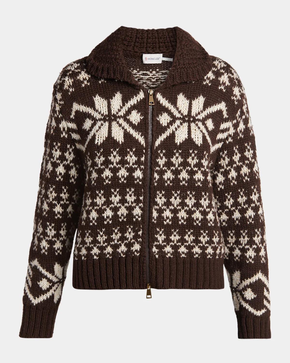 Moncler Wool-Blend Snowflake Zip Cardigan