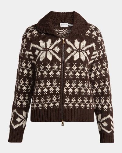 Moncler Wool-Blend Snowflake Zip Cardigan