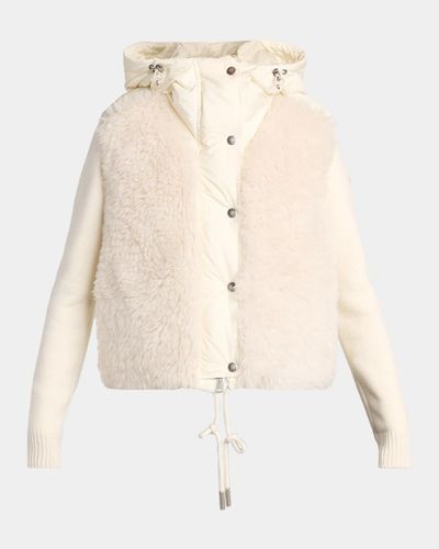 Moncler Wool and Cashmere Blend Padded Zip-Up Cardigan with Faux Fur