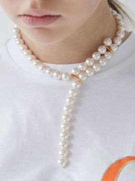 MONDAY EDITION Cross Ended Pearl Necklace