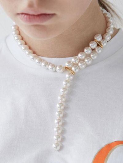 MONDAY EDITION Cross Ended Pearl Necklace