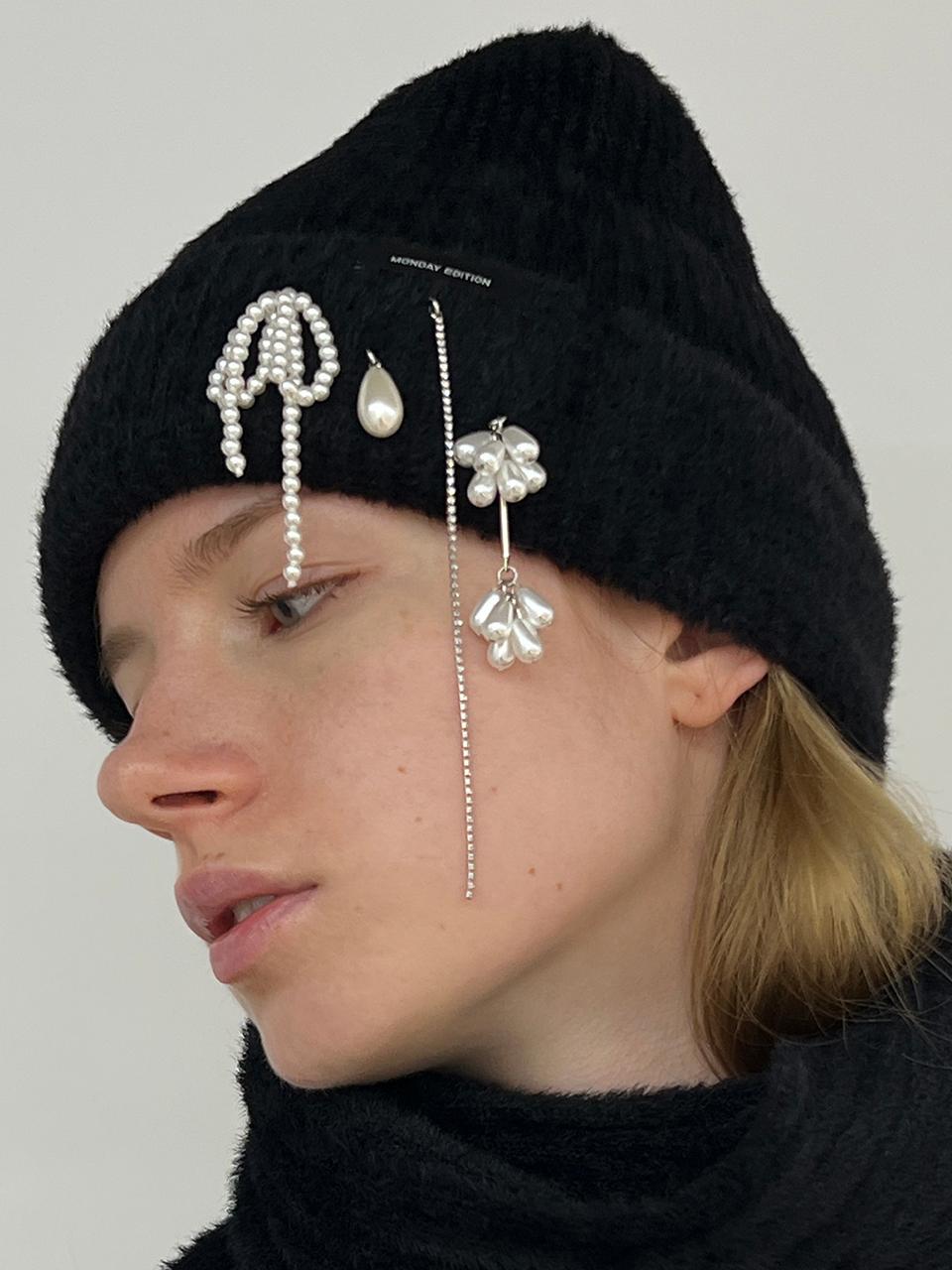 MONDAY EDITION Pearl Charm Nylon Winter Beanie [Black]