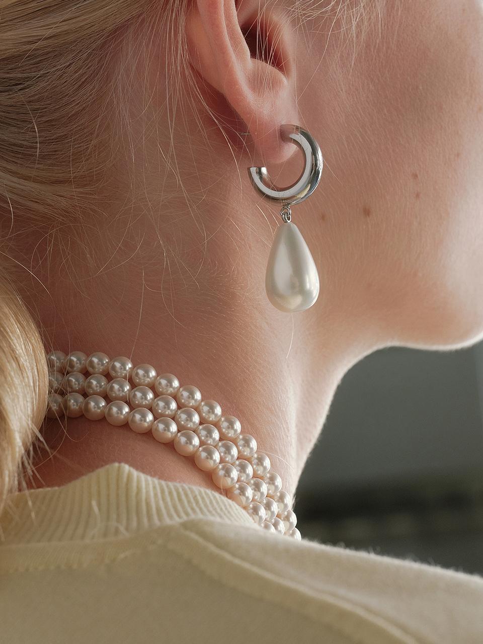 MONDAY EDITION Teardrop Pearl Hoop Earrings - Silver