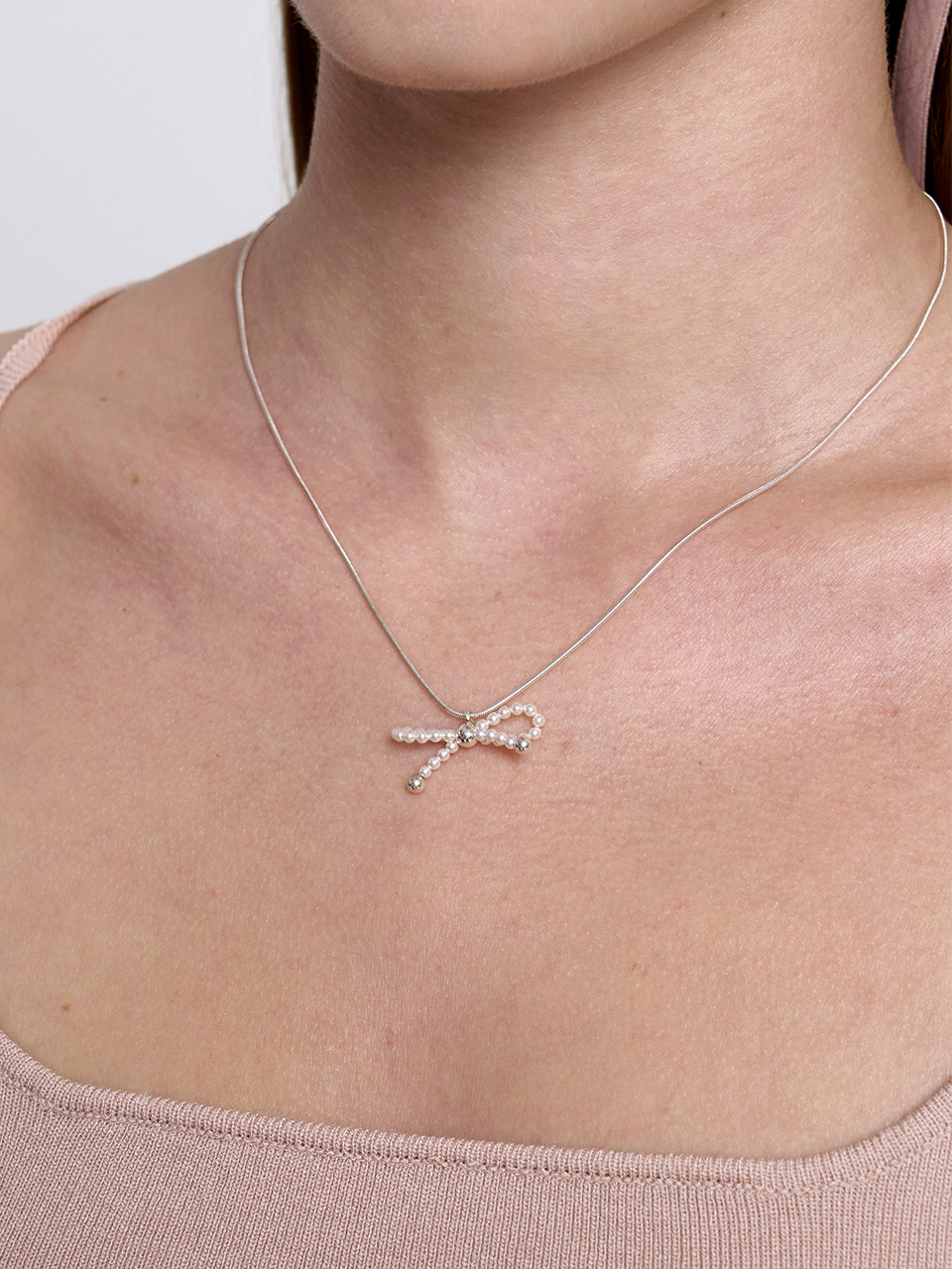 MONDAY EDITION Tie A Pearl Ribbon Necklace