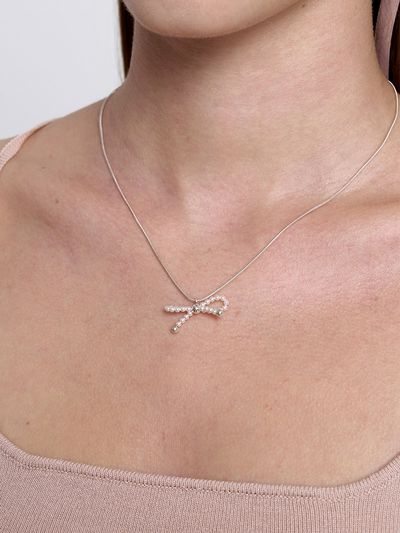 MONDAY EDITION Tie A Pearl Ribbon Necklace