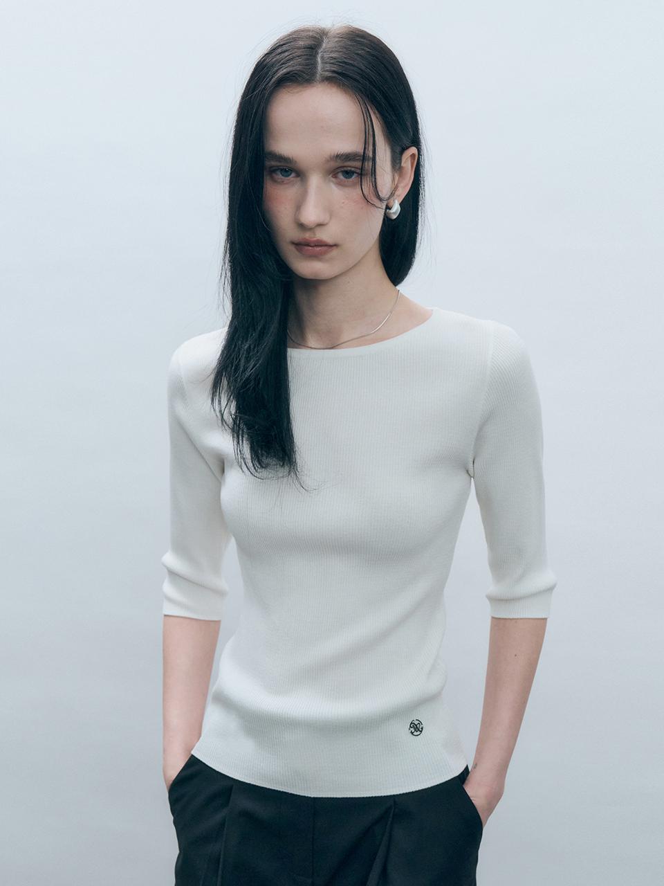 MONGDOL Boat Neck 3/4 Sleeve Knit Sweater (MDKT111WHITE) [WHITE]