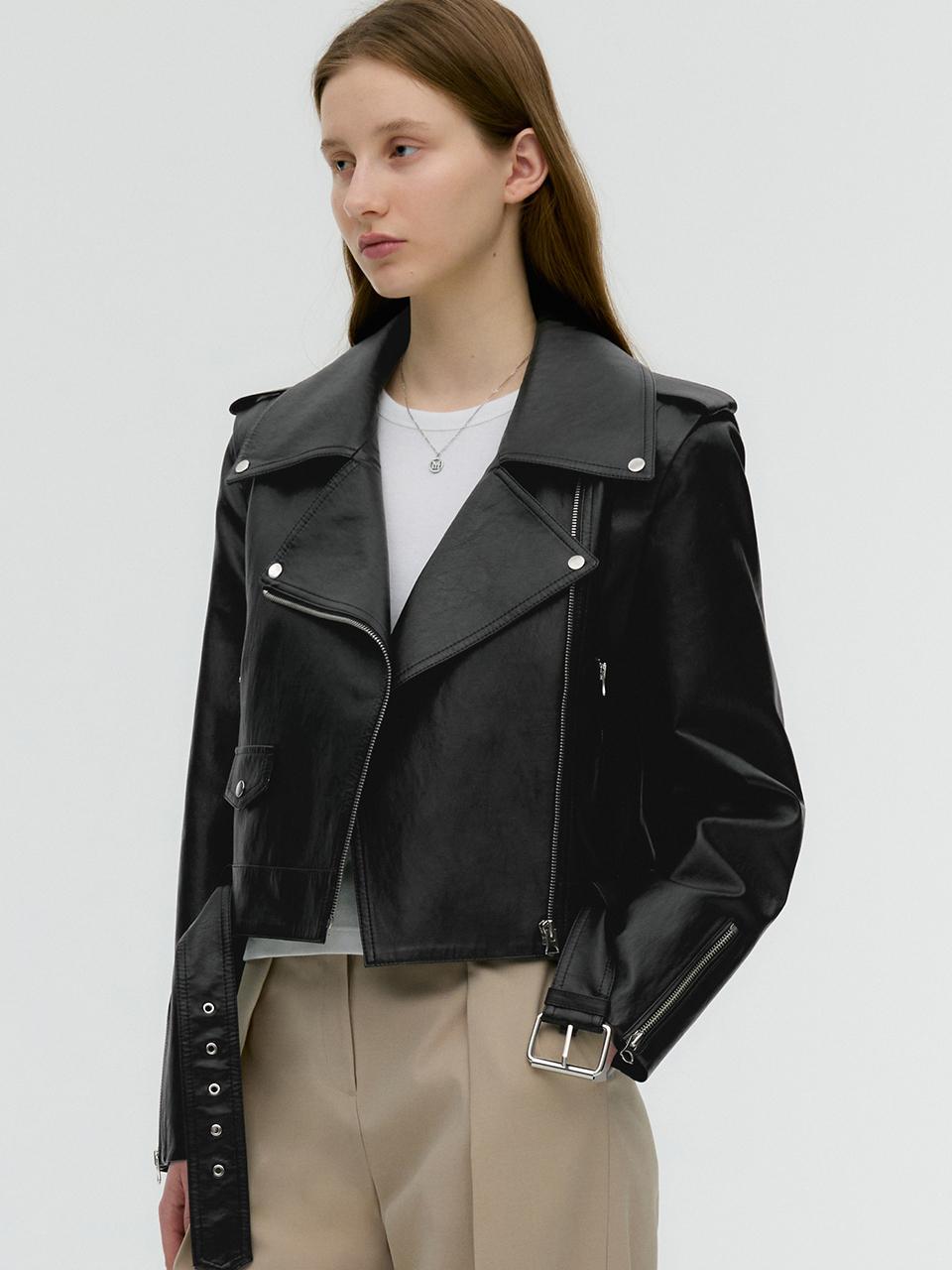 MONGDOL Denim Mixed Fake Leather Jacket - Black