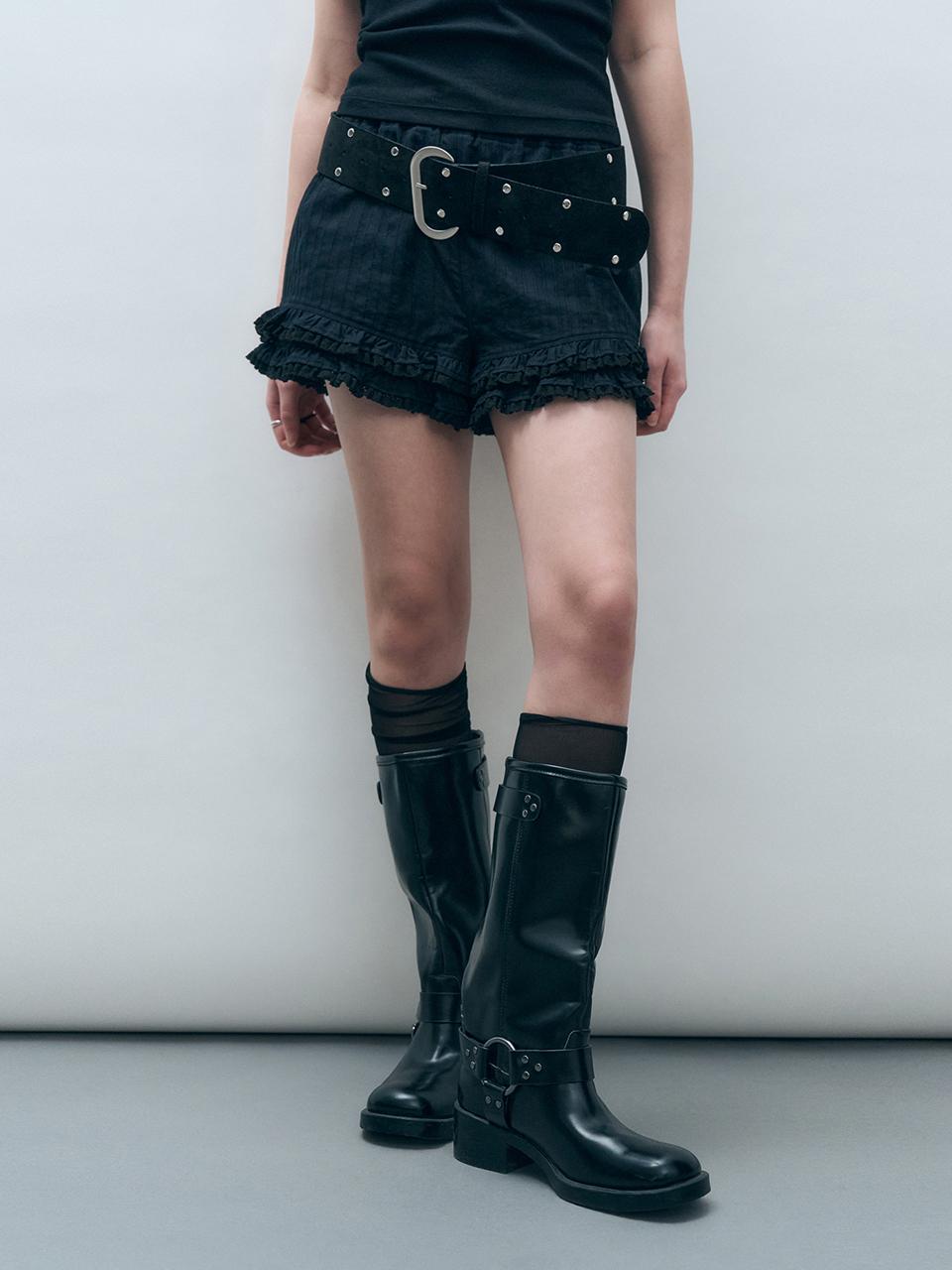 MONGDOL Lace Frill Banding Shorts [Black] (MDPT070BLACK)