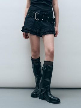 MONGDOL Lace Frill Banding Shorts [Black] (MDPT070BLACK)