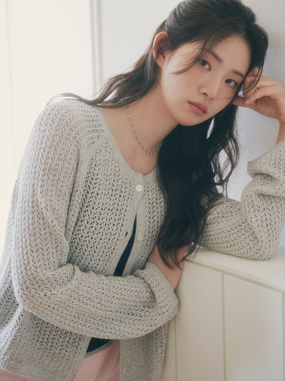 MONGDOL Perforated Summer Round Neck Knit Cardigan (MDCD046)