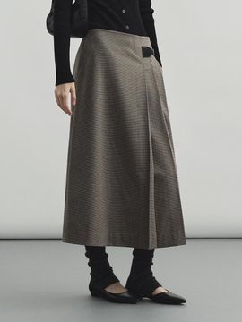 MONGDOL Plaid Pleats Maxi Skirt - Brown