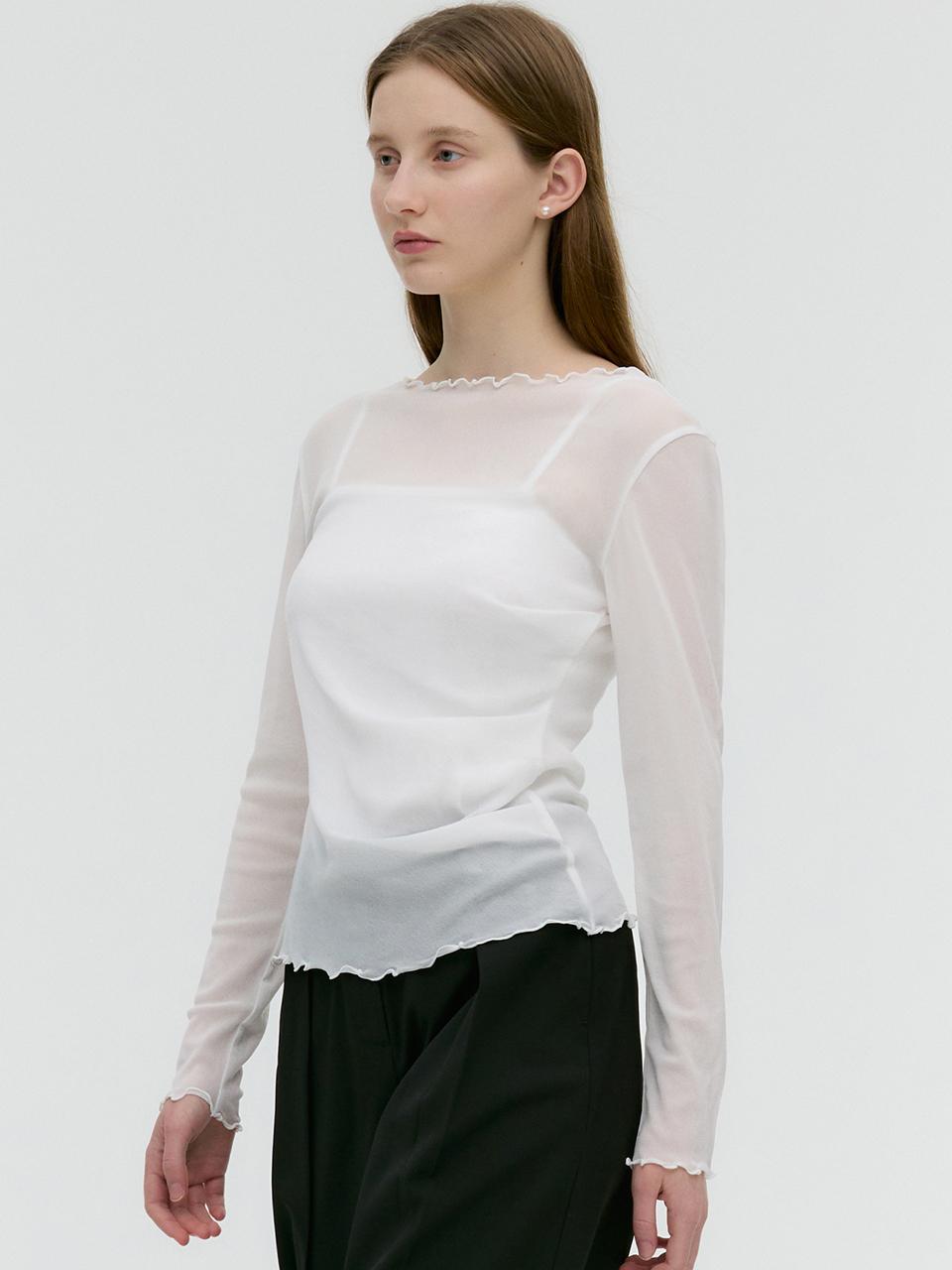 MONGDOL Side Shirred Mesh Long Sleeve