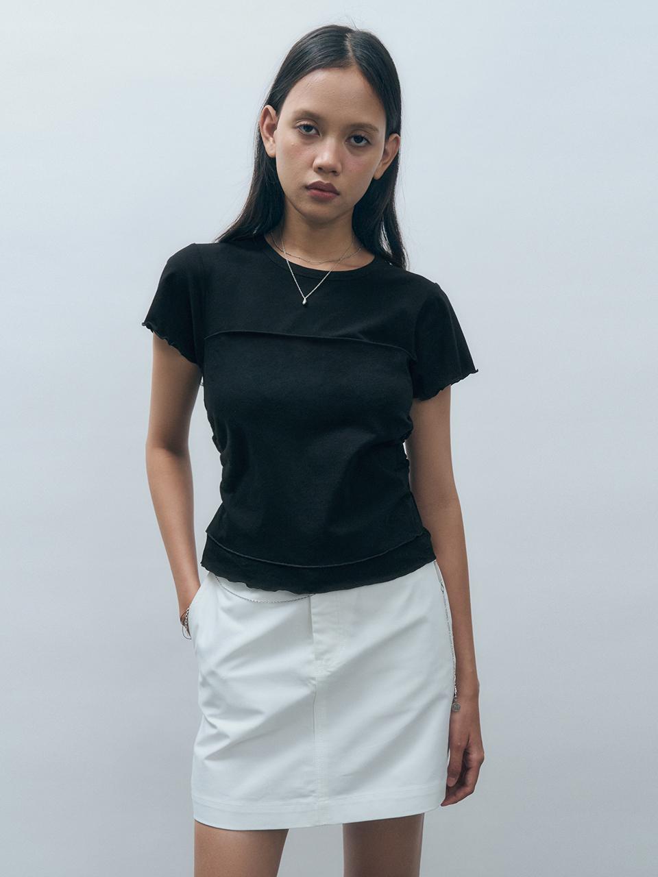 MONGDOL Supima Cotton Tube Top Layered Short Sleeve T-shirt [Black] (MDTS077BLACK)