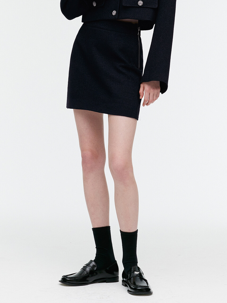 MONGDOL Tweed Mini Skirt_Navy