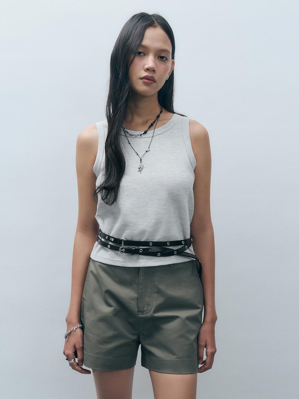 MONGDOL Waffle Round Neck Sleeveless Tank [Light Gray] (MDTS074LGRAY)