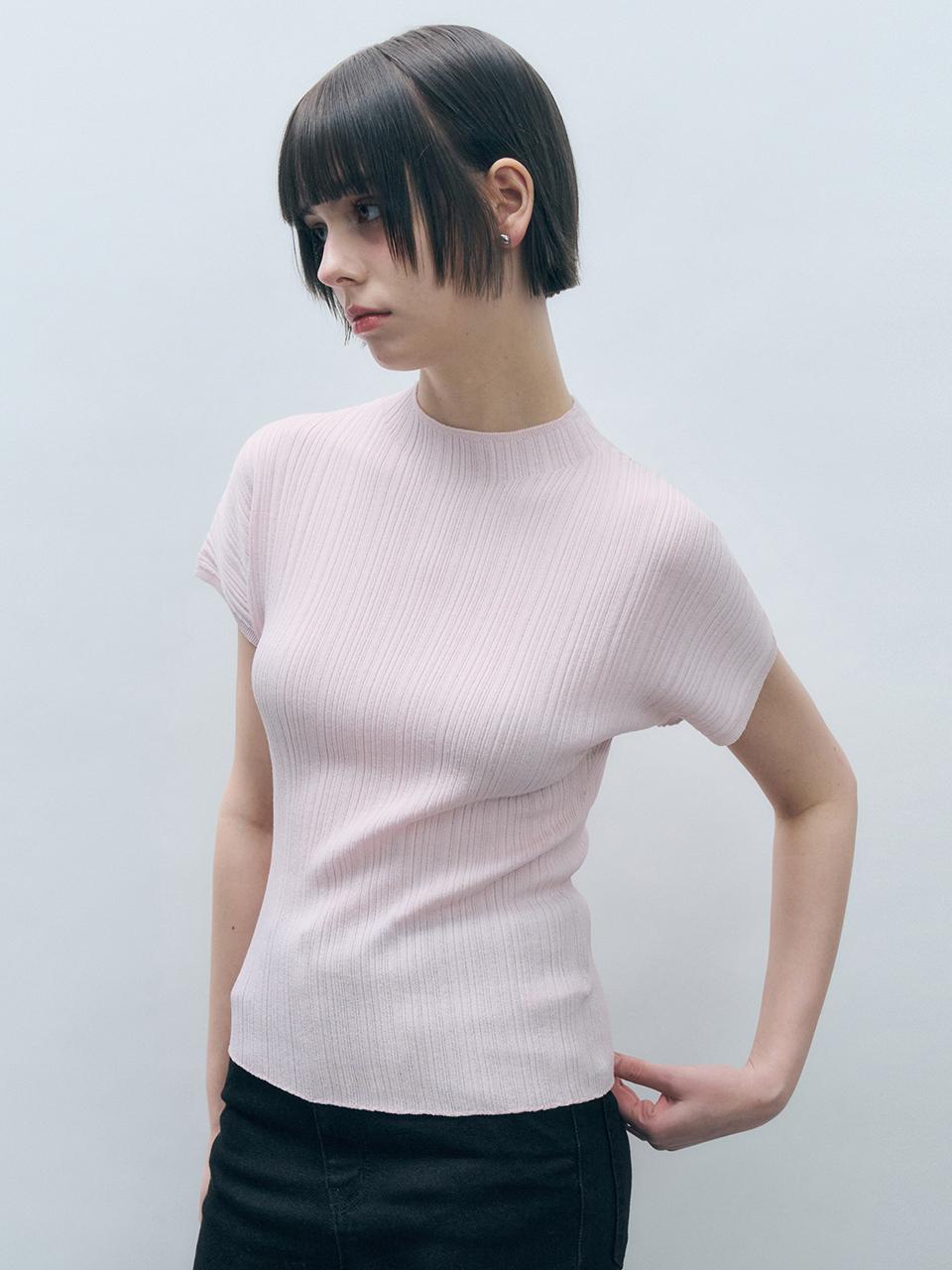 MONGDOL Whole Garment Half-Neck Pleated Knit Sweater [Baby Pink] (MDKT107BABYPINK)