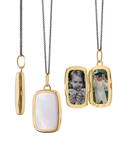 Monica Rich Kosann Monica Rich Kosann 18K Yellow Gold & Black Steel Slim Lockets Mother of Pearl Rectangular Locket Pendant Necklace, 16-17
