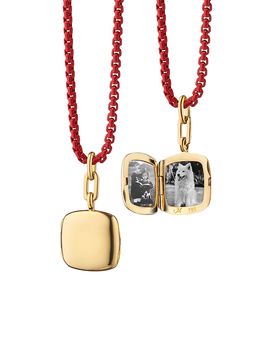 Monica Rich Kosann Monica Rich Kosann 18K Yellow Gold & Red Steel Slim Lockets Cushion Pendant Necklace, 20
