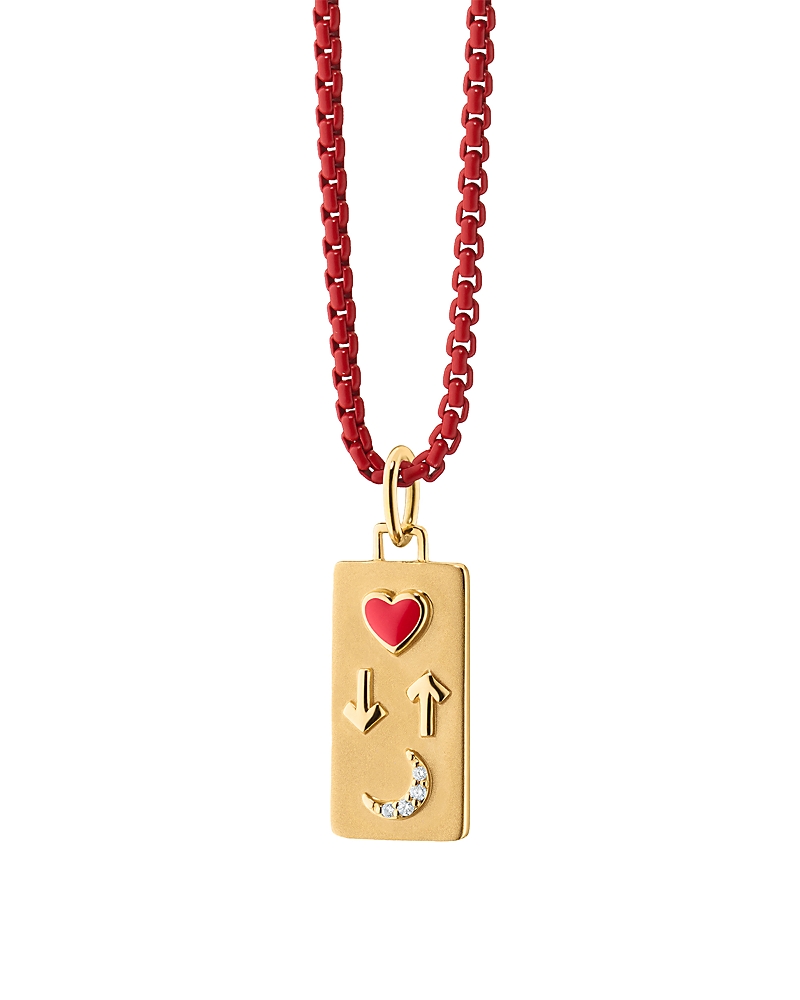 Monica Rich Kosann Monica Rich Kosann 18K Yellow Gold & Red Steel Sun Moon & Stars Diamond & Red Enamel To the Moon and Back Tag Pendant Necklace, 0.02 tcw
