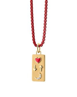 Monica Rich Kosann Monica Rich Kosann 18K Yellow Gold & Red Steel Sun Moon & Stars Diamond & Red Enamel To the Moon and Back Tag Pendant Necklace, 0.02 tcw