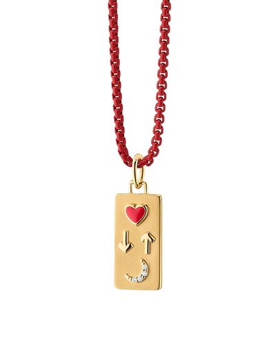 Monica Rich Kosann Monica Rich Kosann 18K Yellow Gold & Red Steel Sun Moon & Stars Diamond & Red Enamel To the Moon and Back Tag Pendant Necklace, 0.02 tcw