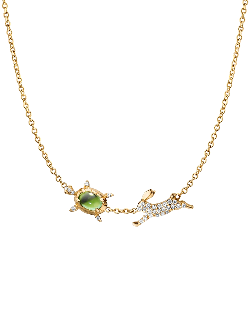 Monica Rich Kosann Monica Rich Kosann 18K Yellow Gold Diamond & Green Tourmaline Tortoise & The Hare Necklace, 15-17