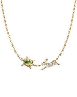 Monica Rich Kosann Monica Rich Kosann 18K Yellow Gold Diamond & Green Tourmaline Tortoise & The Hare Necklace, 15-17