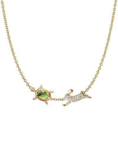 Monica Rich Kosann Monica Rich Kosann 18K Yellow Gold Diamond & Green Tourmaline Tortoise & The Hare Necklace, 15-17