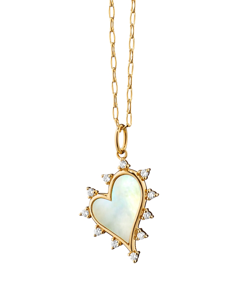 Monica Rich Kosann Monica Rich Kosann 18K Yellow Gold Diamond & Mother of Pearl Midi Love Heart Necklace, 17