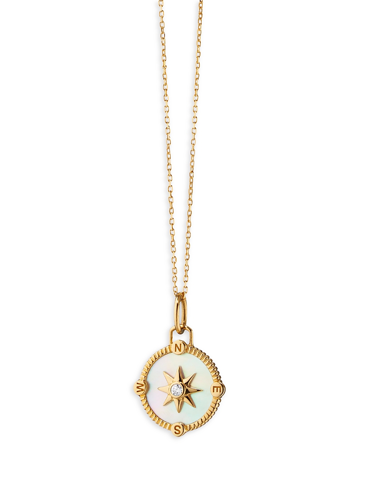 Monica Rich Kosann Monica Rich Kosann 18K Yellow Gold Diamond & Mother of Pearl Mini Adventure Compass Necklace, 17