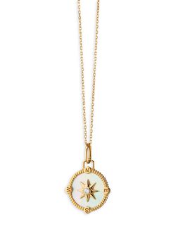 Monica Rich Kosann Monica Rich Kosann 18K Yellow Gold Diamond & Mother of Pearl Mini Adventure Compass Necklace, 17