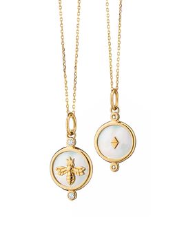 Monica Rich Kosann Monica Rich Kosann 18K Yellow Gold Diamond & Mother of Pearl Queen Bee Pendant Necklace, 17