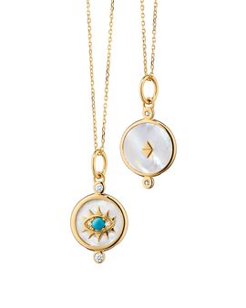 Monica Rich Kosann Monica Rich Kosann 18K Yellow Gold Diamond & Turquoise Mini Evil Eye Charm Necklace, 17