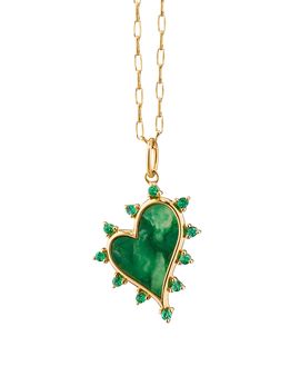 Monica Rich Kosann Monica Rich Kosann 18K Yellow Gold Emerald & Aventurine Midi Love Heart Necklace, 17